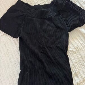 FP Intimately Black Ribbed Off-Shoulder Top